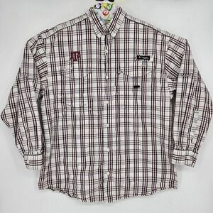 Texas A&M Aggies Shirt Mens Large Columbia Button Up Plaid Maroon Long Sleeve